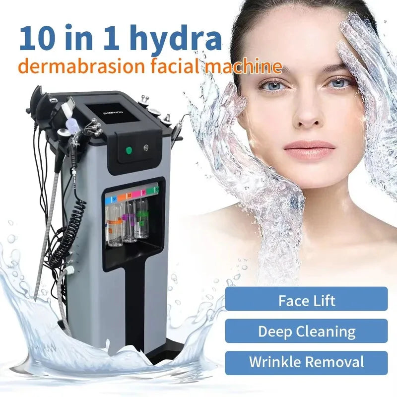 10 in 1 Hydrodermabrasion Device - Deep Facial Cleansing, Aqua Peeling, Hydrogen Oxygen Spray, Eye Lifting and Skin Rejuvenation