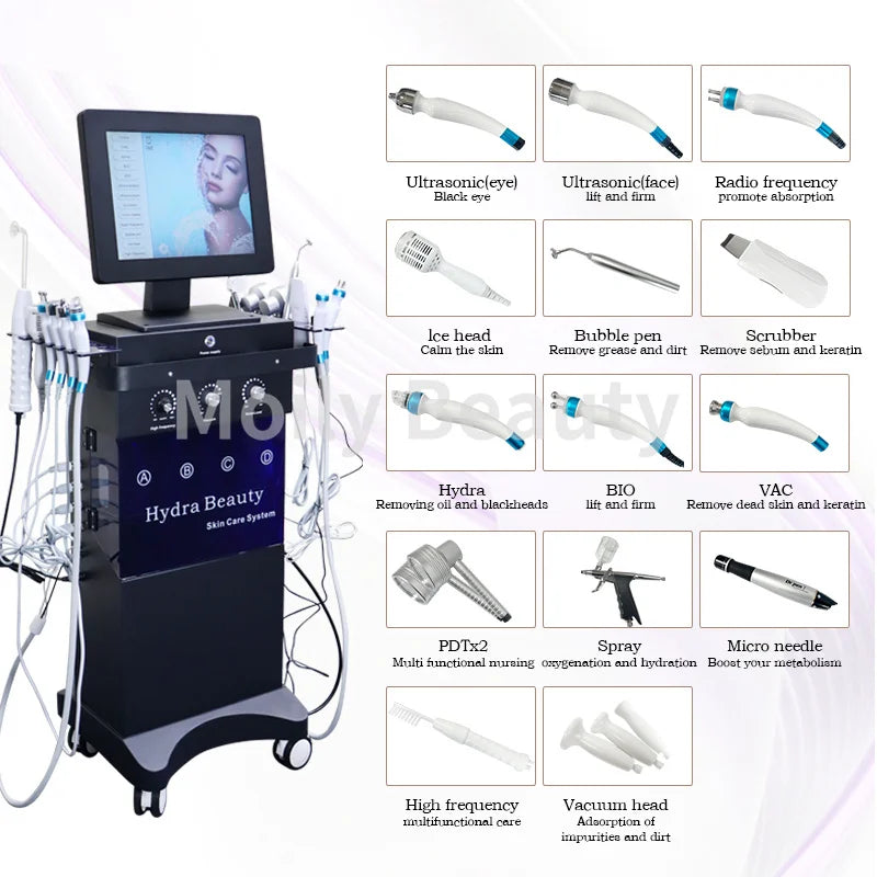Wholesale 15 In 1 Hydra Oxygen Facial Water Peeling Face Lifting Skin Care Face Deep Cleaning Hydro Dermobrasion Machine For Spa