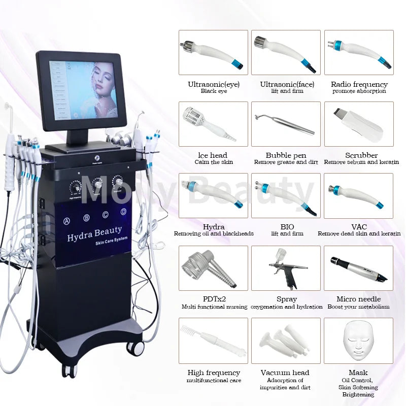 Wholesale 15 In 1 Hydra Oxygen Facial Water Peeling Face Lifting Skin Care Face Deep Cleaning Hydro Dermobrasion Machine For Spa