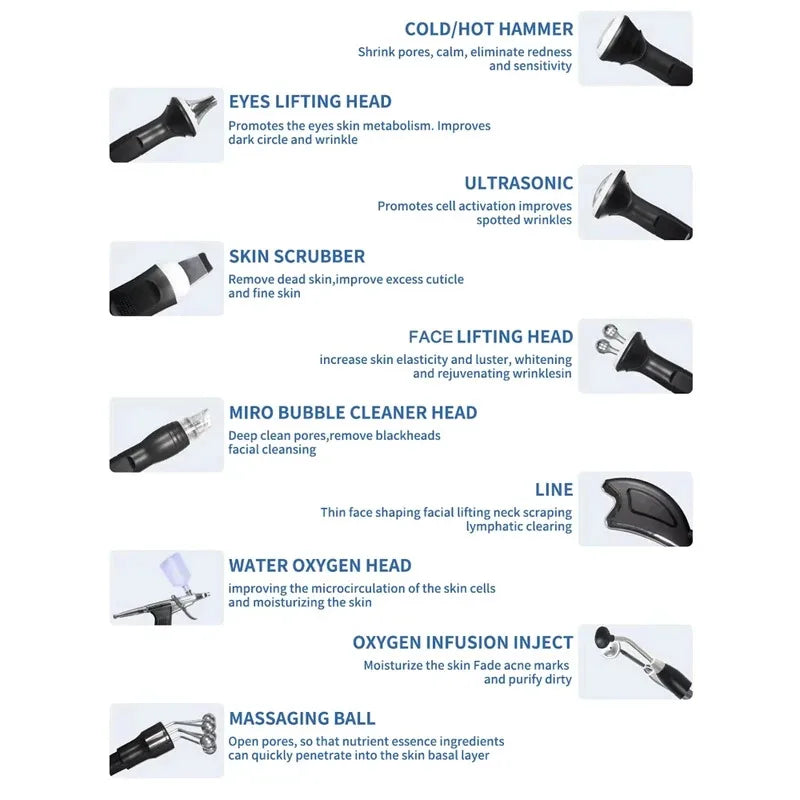 10 in 1 Hydrodermabrasion Device - Deep Facial Cleansing, Aqua Peeling, Hydrogen Oxygen Spray, Eye Lifting and Skin Rejuvenation