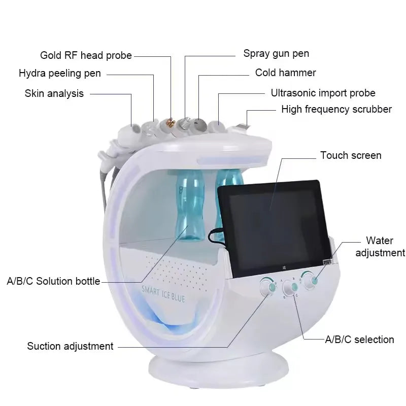 Intelligent Ice Blue Hydra-Oxygen Dermabrasion Device for Skin Cleansing, Analysis & Hydrodermabrasion Therapy.