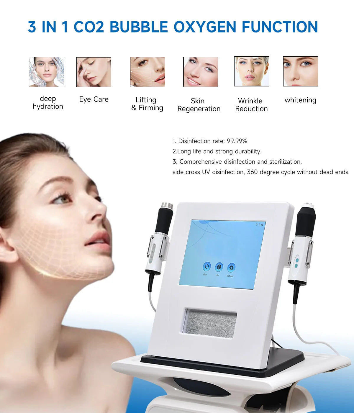 3 in 1 Ultrasound Hydrofacial Beauty Machine Skin Rejuvenation Oxygen Facial Tightening Machine For CO2 Skin Whitening Bubble